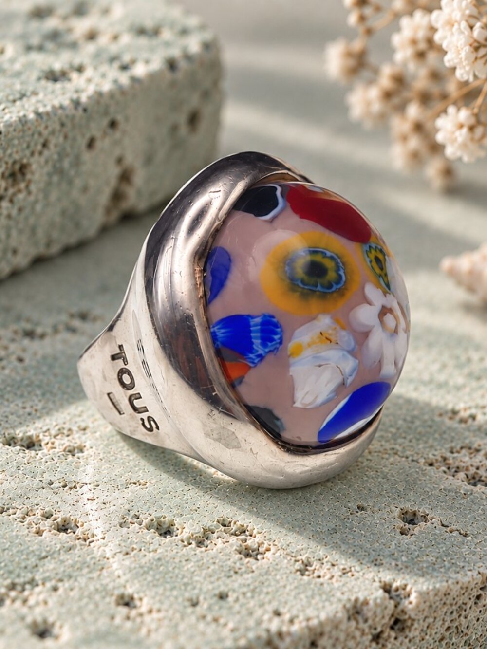 Tous Murano Glass Dome Ring Sz 7